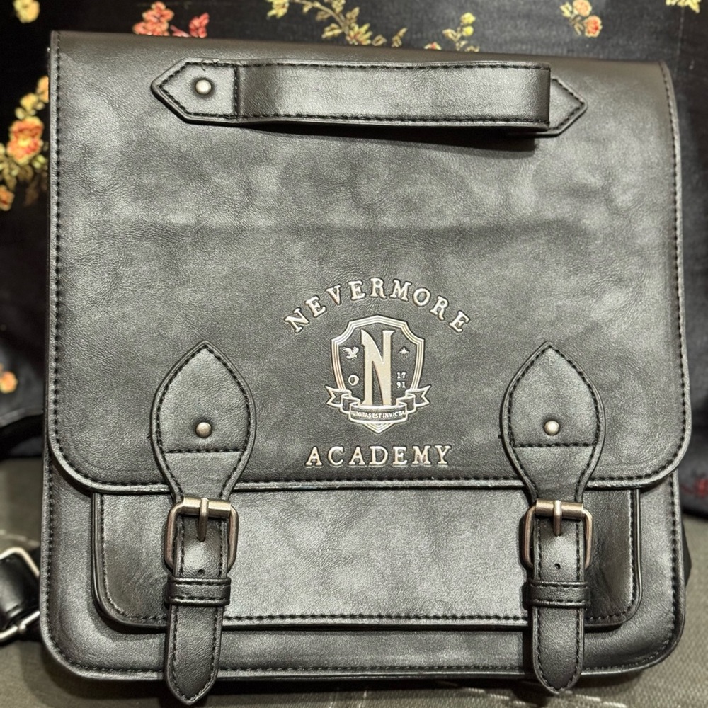 Wednesday Nevermore Crest 10” Backpack (Black) - EUC